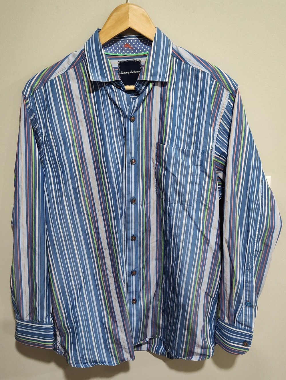 Tommy Bahama Men's Striped Woven Cotton Long Sleeve Button-Up Shirt Pockets M